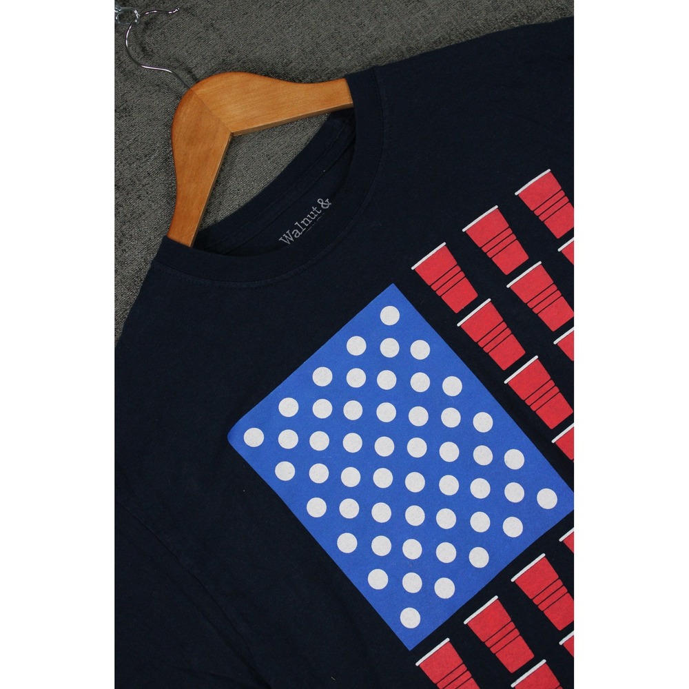 Walnut & 39th Mens Navy Blue Red Party Cup American Flag Graphic T-Shirt Size M